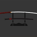 Traditional Japanese Katana Sword Display With Black Stand And Red Handle