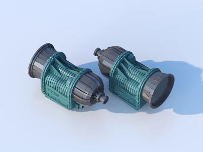 Two Green Industrial Equipment Mechanical Components With Cylindrical Metal Structure And Connection Ports 3d model