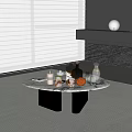 Elegant Modern Kitchen Space Featuring Round Marble Table With Decorative Items 3d model