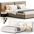 Modern Double Bed With White Bedding Pillows Upholstered Headboard Nightstand And Color Options