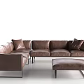 Modern Leather Sectional Sofa Set With Ottoman And Metal Legs For Living Room