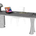 Modern Desk Design With Laptop Table Lamp Notebook and Chair