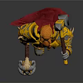 Mythical Man In Golden Decorative Armor With Long Beard Holding Hammer And Blue Gem
