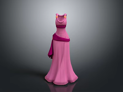 Man Wearing Pink Sling Long Dress With Purple Waist Belt And Flared Skirt Against Gradient Background 3d model