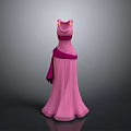 Man Wearing Pink Sling Long Dress With Purple Waist Belt And Flared Skirt Against Gradient Background
