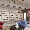 Modern Living Room Interior With Large Windows City View Chandelier Colorful Sofas And Area Rugs