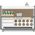 Modern Mobile Kitchen Cart With White Wooden Design Drawer And Green Jars