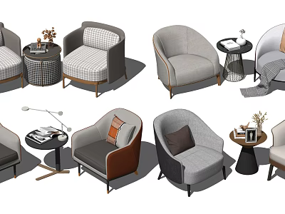 Modern Casual Sofa Set With Multiple Armchairs Side Tables Decorative Cushions And Accents 3d model