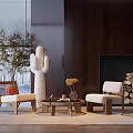 Modern Living Room Interior With Stylish Lounge Chairs Wooden Coffee Table And Decorative Sculpture