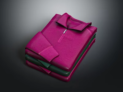 Folded Magenta Polo Shirt With Zipper Collar On Dark Background 3d model