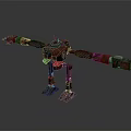 Red Mechanical Creature With Extended Arms Glowing Eyes And Legged Structure 3d model