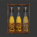Glass Bottles Filled with Brown Liquid Stored in Wooden Crate