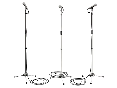 Three Professional Microphones with Floor Stands and Coiled Cables for Entertainment Electronics 3d model