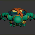 3D Ninja Turtle Character With Green Body Orange Armor And Yellow Belt Design