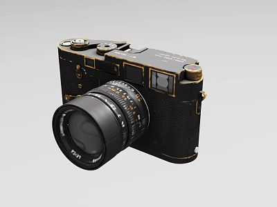 Vintage Industrial Camera With Black Body Gold Accents And Functional Lens 3d model