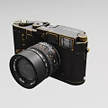 Vintage Industrial Camera With Black Body Gold Accents And Functional Lens
