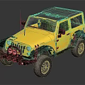 Yellow Jeep Wrangler With Black Roof And Large Off Road Tires