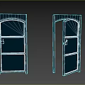 Dark Colored Vintage Industrial Style Doors One Closed One Open With Arched Top Paneled Design