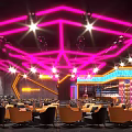 Modern Bar Interior With Pink Neon Lights Large Screen And Seating 3d model