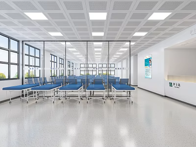 Bright Medical Clinic Room With Blue Beds Windows White Walls And Ceiling 3d model