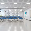 Bright Medical Clinic Room With Blue Beds Windows White Walls And Ceiling
