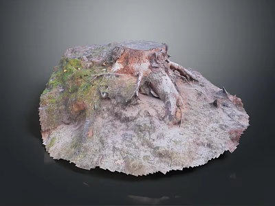 Detailed Natural Tree Stump Featuring Exposed Roots And Moss Covered Rough Surface 3d model