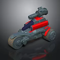 Futuristic Sci Fi Motorcycle 3D Model With Red Gray Design And Cannon