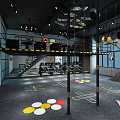 Modern Fitness Gym Interior With Functional Training Area Climbing Wall And Floor Markings