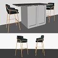 Modern Bar Counter With Light Blue Bar Stools And Gold Metal Frame