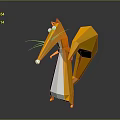 Geometric Origami Style Fox Character 3D Model With Orange White Big Eyes And Bushy Tail
