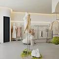 Modern Fashion Clothing Store Interior With Mannequins Hanging Clothes And Green Plants