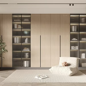 Bookcase Single Sofa Decoration Plant 3d model
