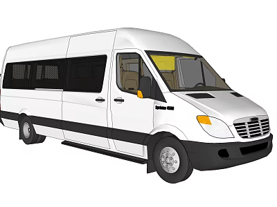 White Commercial Van With Multiple Windows And Black Trim For Business Transportation 3d model