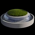 Modern Garden Ornaments With Circular Waterfall Feature And Green Grass Decor Design
