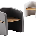 Modern Gray and White Leisure Chair with Wooden Seat and Minimalist Design