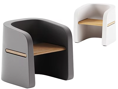 Modern Gray and White Leisure Chair with Wooden Seat and Minimalist Design 3d model