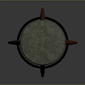 Modern Wooden Stool With Round Grayish Seat And Black Circular Ring