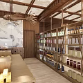 Reception Desk In Modern Chinese Style With Wooden Interior Circular Decor And Pendant Lights