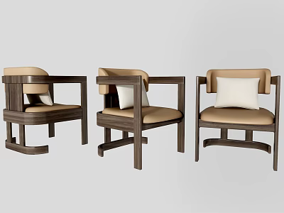 Modern Set of Three Armchairs With Wooden Frame And Light Upholstery 3d model