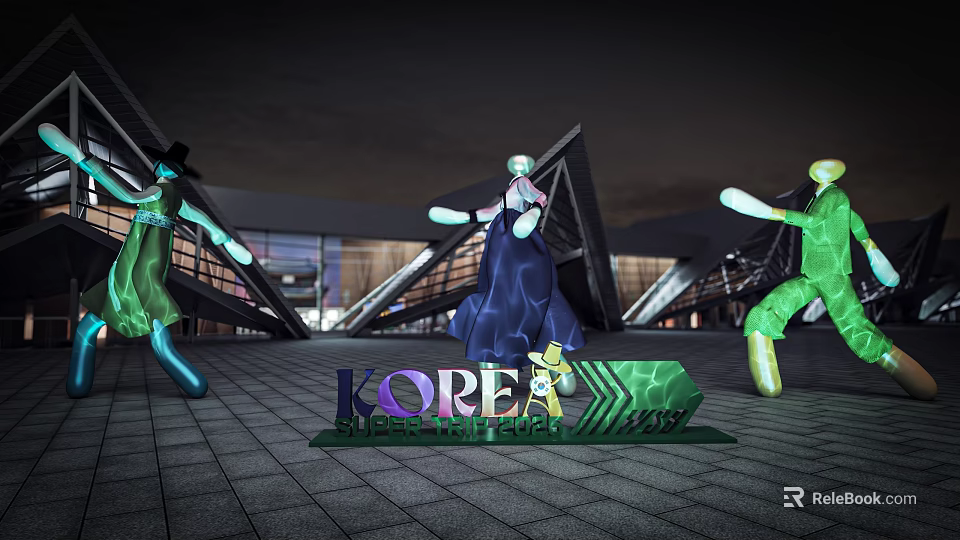 Korea Music Festival 2023 Featuring Glowing Humanoid Figures And Modern Architecture 3d model 