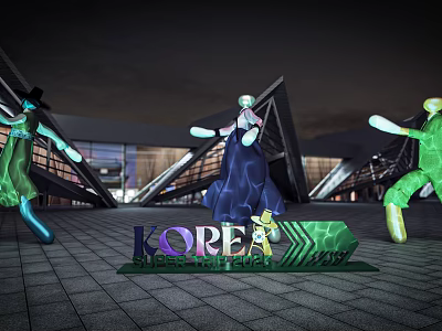 Korea Music Festival 2023 Featuring Glowing Humanoid Figures And Modern Architecture 3d model