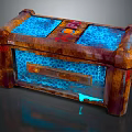 Rusted Metal Chest With Blue Glowing Panels And Transparent Sections Vintage Tech Design