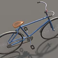Vintage Blue Bicycle with Brown Seat and Silver Spoked Wheels on Gray Background