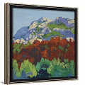 Landscape Painting Featuring Mountain Range With Colorful Red And Green Vegetation And Rocky Texture