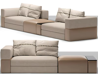 Modern Sectional Sofa With Beige Light Brown Cushions And Modular Design 3d model