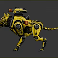 Detailed Yellow Mechanical Dog With Red Eyes And Robotic Components