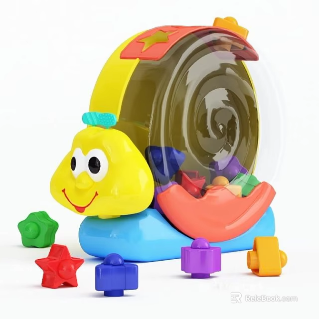 Snail Shaped Building Blocks Toy With Colorful Star Square Pieces For Kids 3d model 