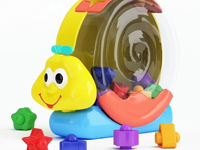 Snail Shaped Building Blocks Toy With Colorful Star Square Pieces For Kids 3d model