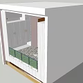 Cozy Small Room Interior With White Cabinets Shelf Yellow Chair And Green Railings