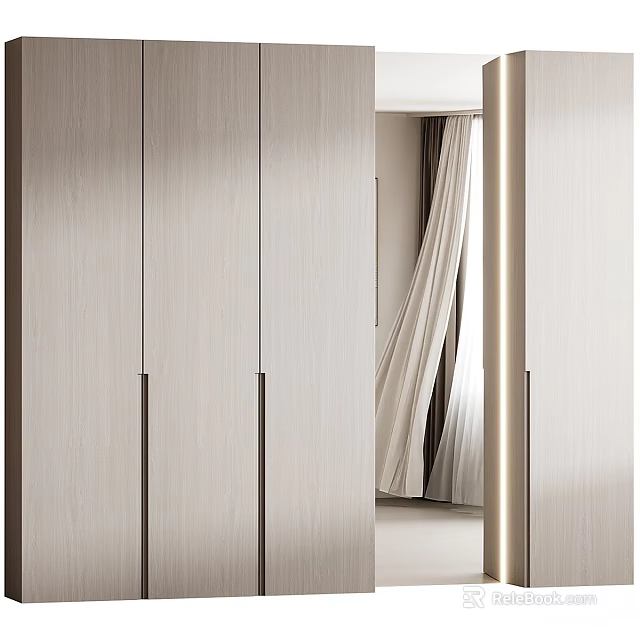 Modern Sleek Wardrobe Design With Light Wooden Panels And Sliding Doors 3d model 